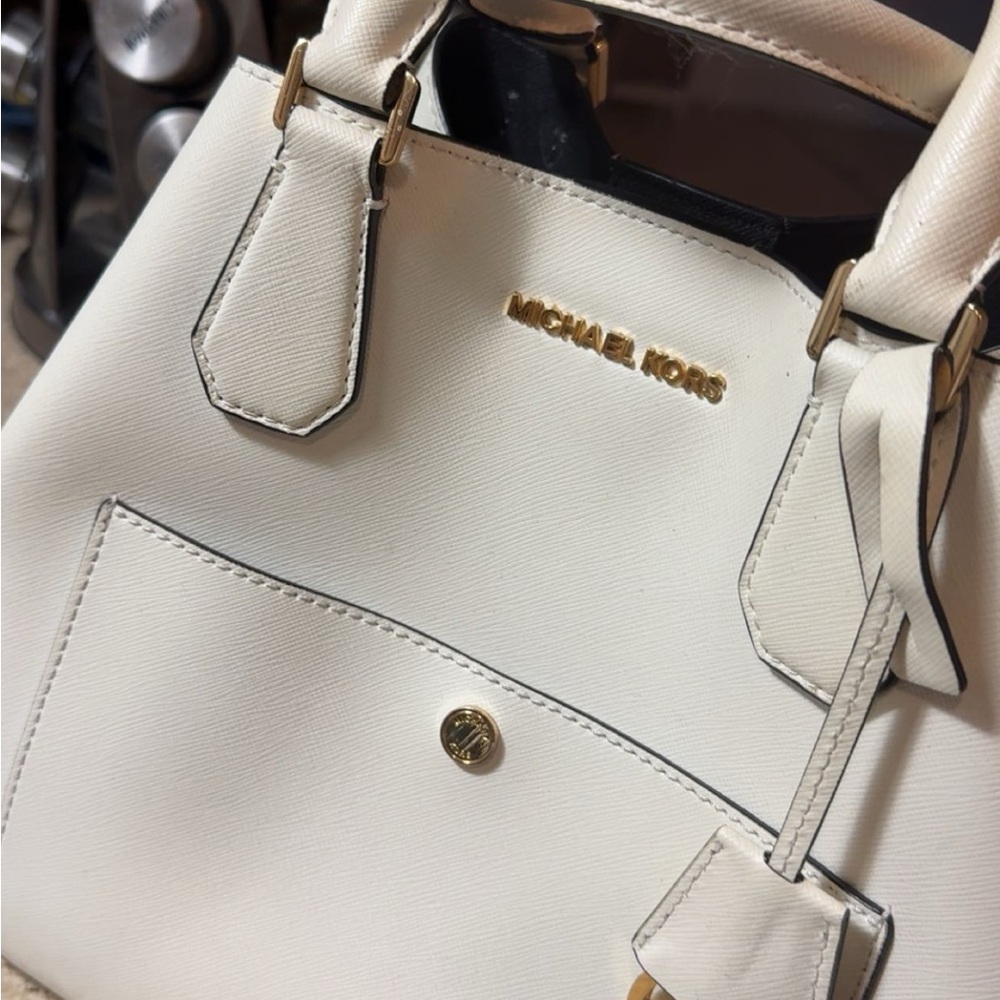 Michael Kors Ivory Satchel with Gold Details